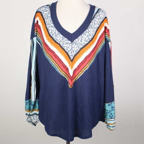 Lovely Melody Tops - Lovely Melody Womens 1X Waffle Knit Chevron Cuffed Top